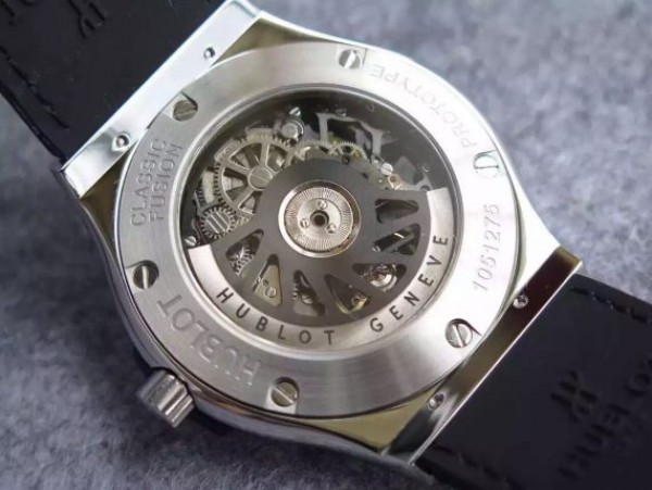 Replica Hublot Classic Fusion Tourbillon 45mm TF Skeleton Dial Black Gummy Strap A23J