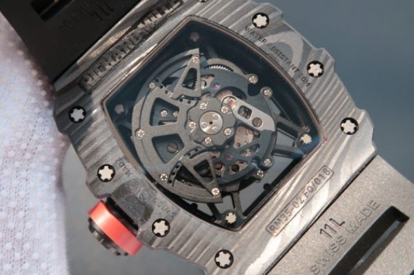 Replica Richard Mille RM035 Rafael Nadal Forge Carbon Titanium Case KVF Skeleton Dial Red Black Rubber Strap MIYOTA8215
