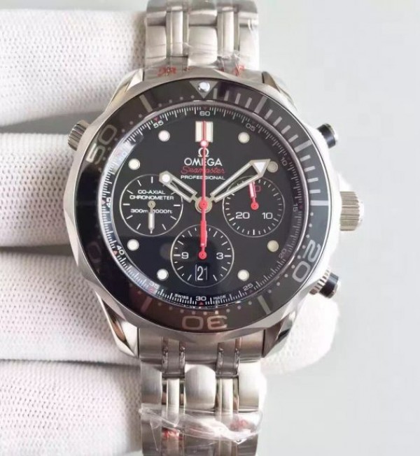 Replica Omega Seamaster 300m Diver Black Dial Black Inner Bezel SS Bracelet A7753