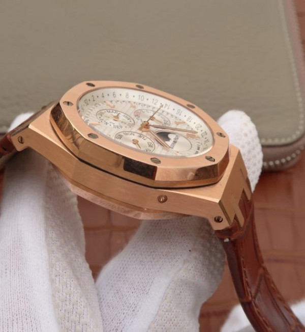 Replica Audemars Piguet JF Royal Oak 41mm 26574 RG White Dial Leather Strap A5134