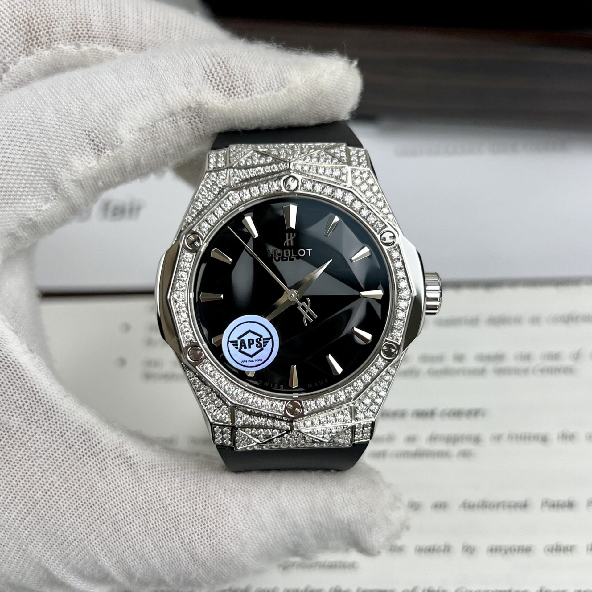 Hublot Orlinski Replica Watch Black Dial Custom Moissanite Diamonds APS Factory 40mm