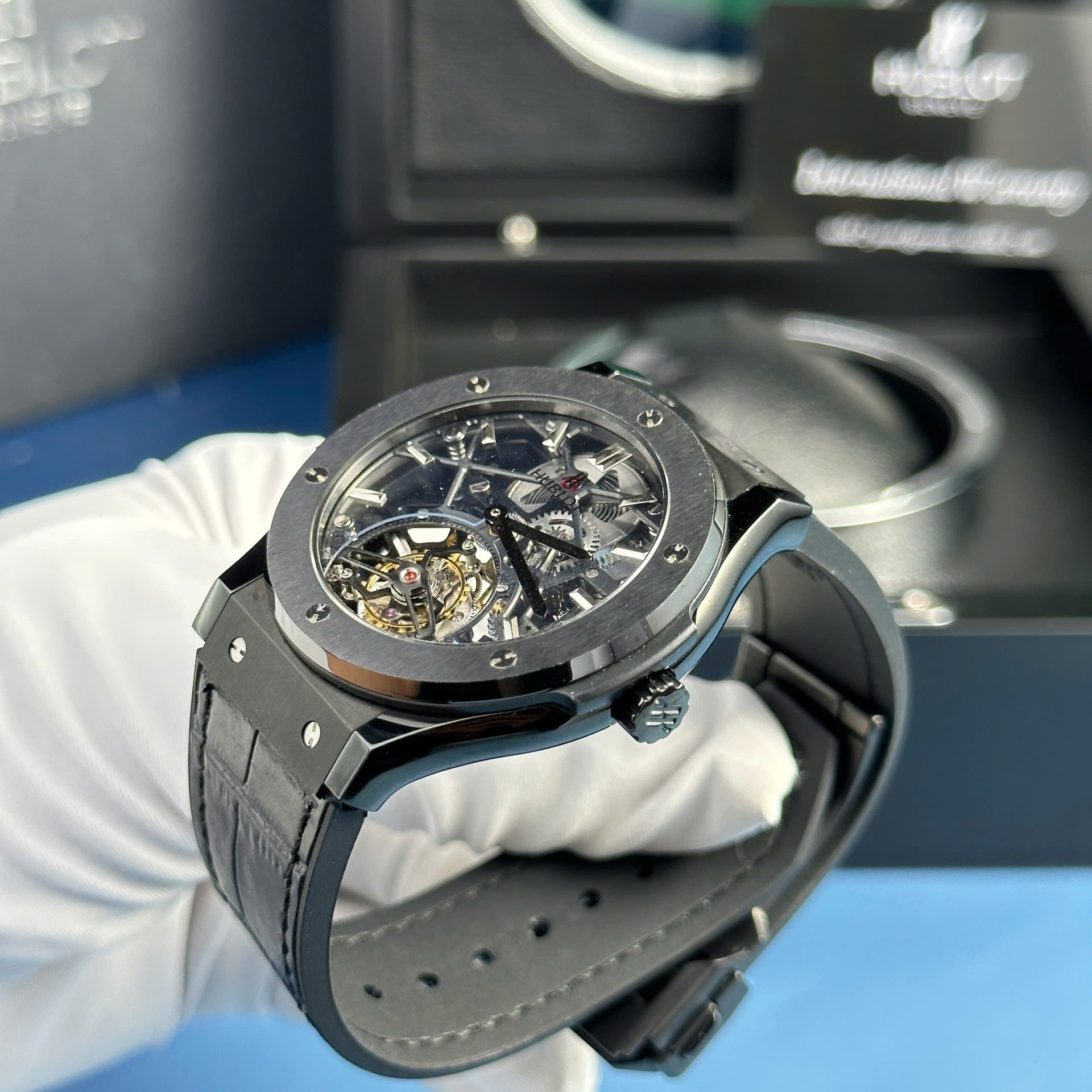 Hublot Replica Watch Classic Fusion Skeleton Tourbillon Black Ceramic 45mm