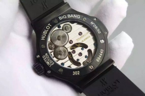 Replica Hublot Big Bang Tourbillon PVD Black Textured Dial Black Rubber Strap