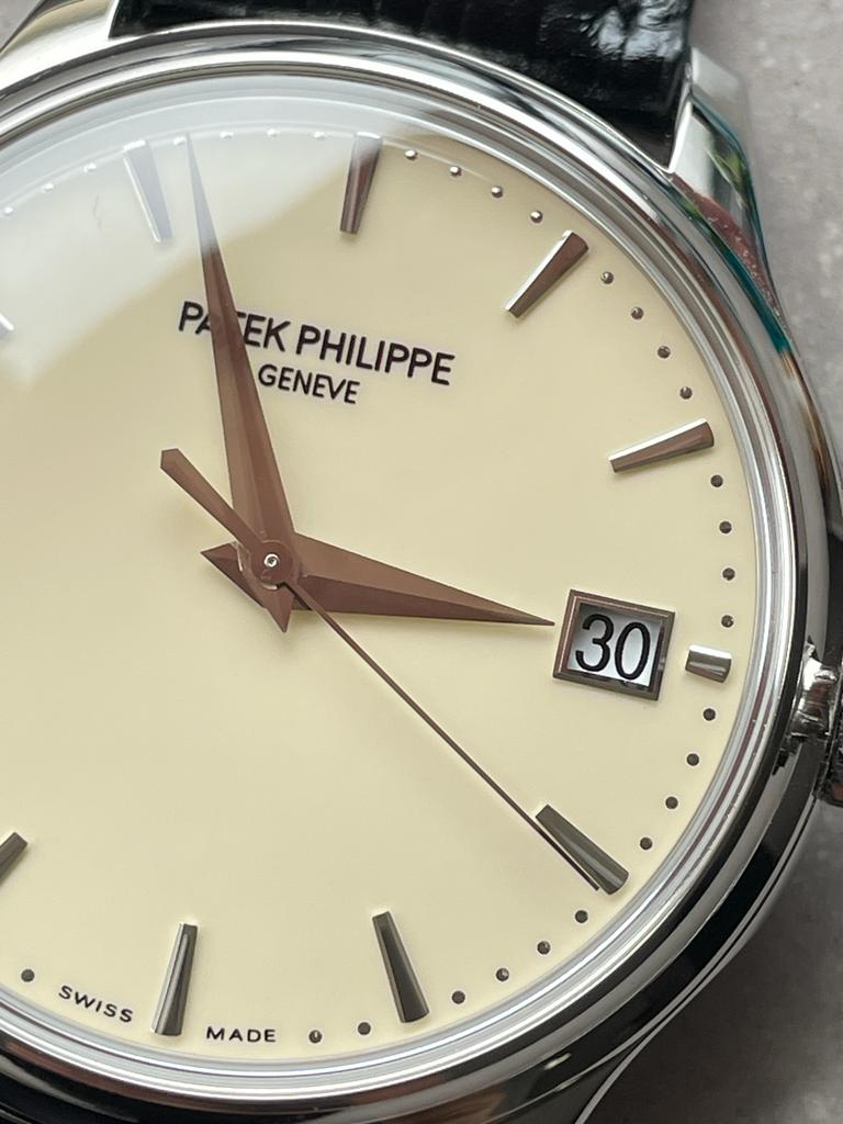 Replica PATEK PHILIPPE Calatrava ZF 5298p Date off White Dial SS bezel ZF factory