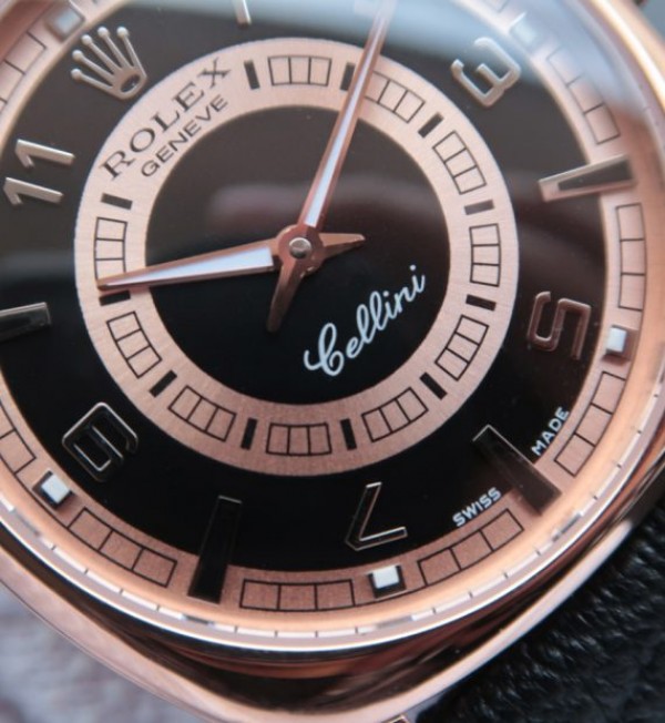 Replica Rolex Cellini Danaos 4243 RG Black/White Dial Black Leather Strap A2824