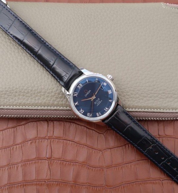 Replica Omega V6 De Ville 41mm SS Blue Dial Black Leather Strap A8500