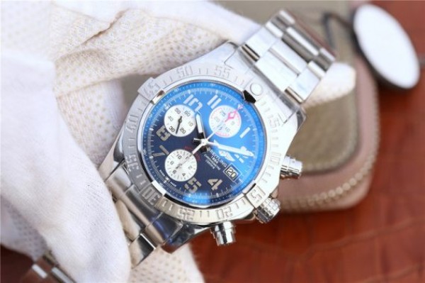 Replica Breitling Avenger II Chronograph 43mm SS GF Blue/White Dial SS Bracelet A7750