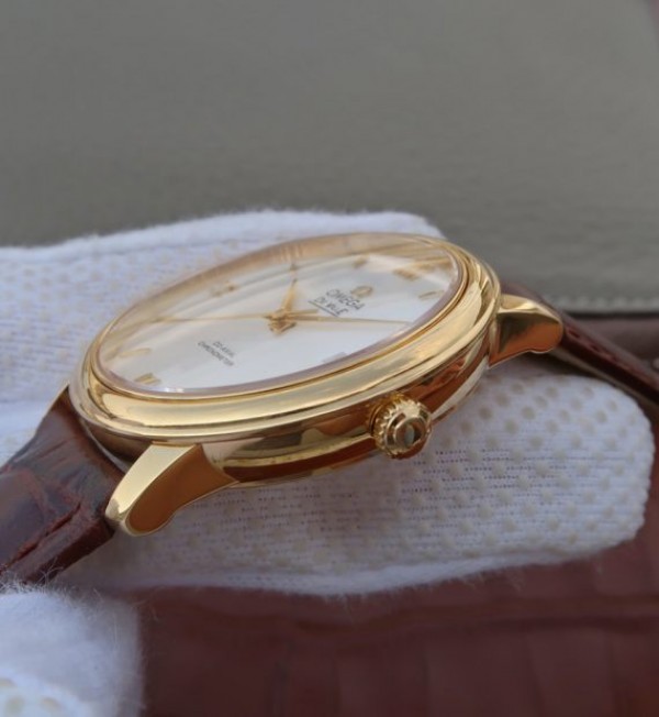 Replica Omega MKF De Ville 37mm YG White Dial YG Markers Leather Strap A2892