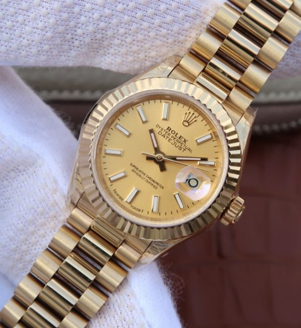 Replica Rolex DateJust 31mm Fluted Bezel RG Gold Dial Bracelet A2235