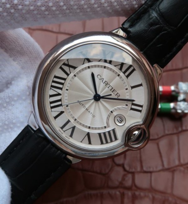 Replica Cartier JF Ballon Bleu 42mm White Textured Dial Black Leather Strap MIYOTA9015