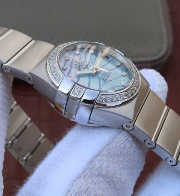 Replica Omega V6 Constellation 27mm SS Blue Dial Diamonds Markers SS Bracelet A8520