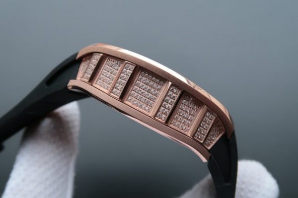 Replica Richard Mille RM057 Dragon Phoenix RG Case Diamonds Bezel RG Dial Black Rubber Strap