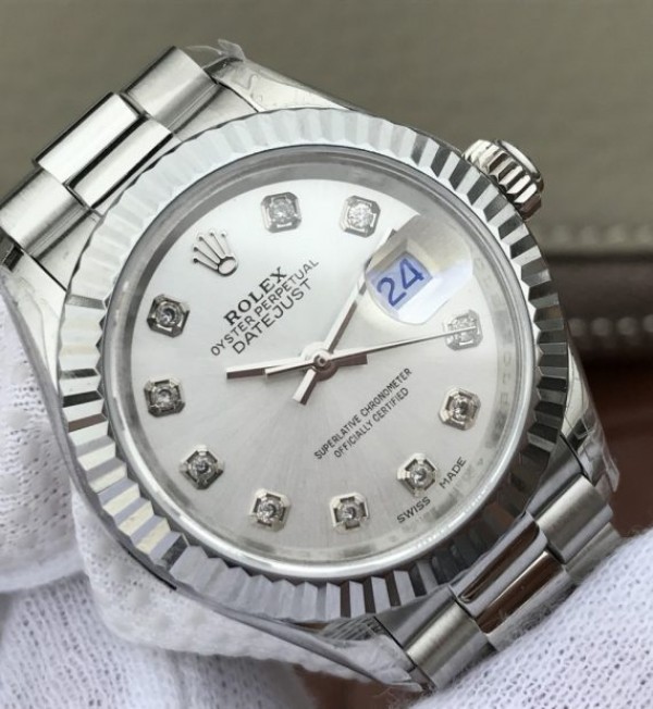Replica Rolex DateJust 28mm Fluted Bezel White Dial Diamonds Markers Bracelet A2236