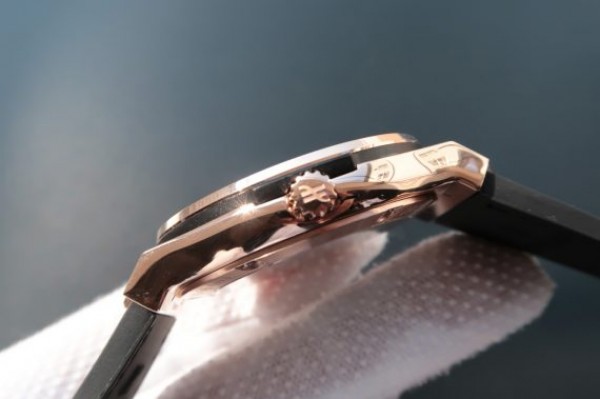 Replica Hublot Classic Fusion Tourbillon RG 45mm TF Skeleton Purple Dial Black Gummy Strap A23J