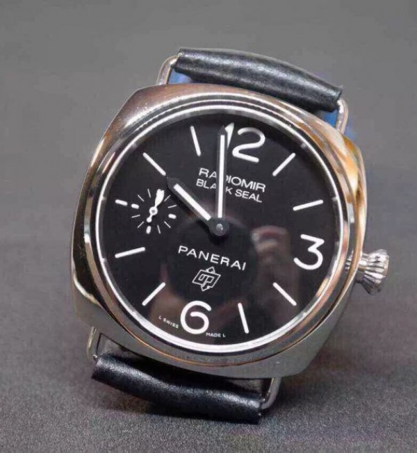Replica Panerai PAM380 Black Dial Genuine Black Leather Strap A6497