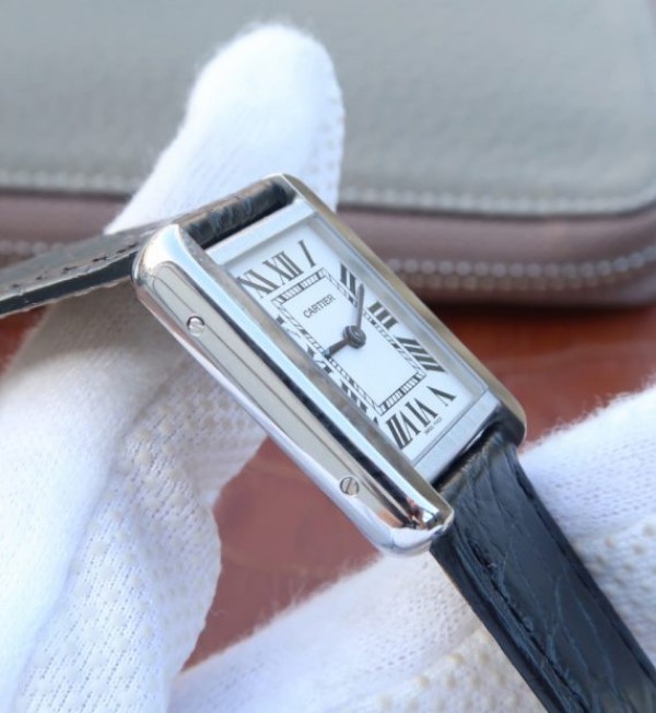 Replica Cartier Tank Solo SS White Dial Black Leather Strap Ronda Quartz