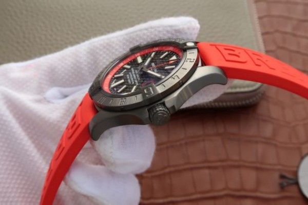 Replica Breitling Avenger GMT PVD GF Carbon Fiber Dial Red Rubber Strap A2836