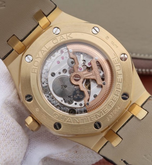 Replica Audemars Piguet JF Royal Oak 41mm 26574 YG White Dial Leather Strap A5134