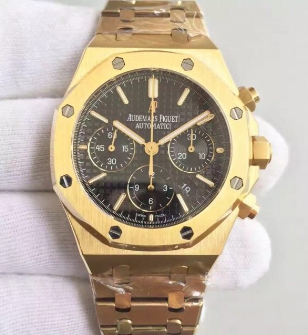Replica Audemars Piguet Royal Oak Chronograph 26320 YG Black Dial YG Bracelet A7750