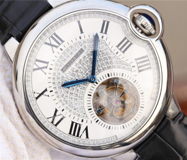 Replica Cartier Ballon Bleu de Cartier Tourbillon SS Leather Strap