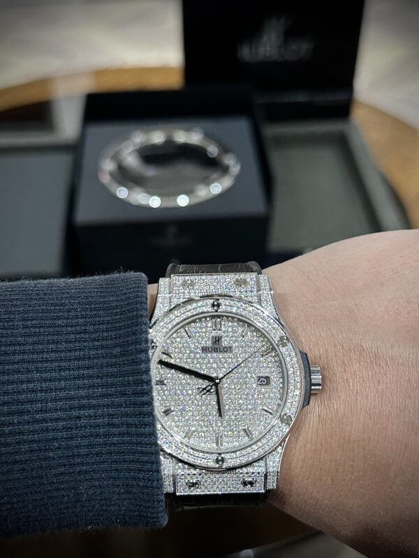 Hublot Replica Watch Classic Fusion Custom Full Moissanite Diamonds 42mm