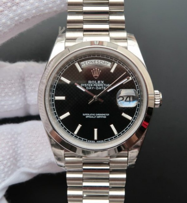 Replica Rolex Day-Date II 228239 SS Textured Black Dial SS Bracelet A3255