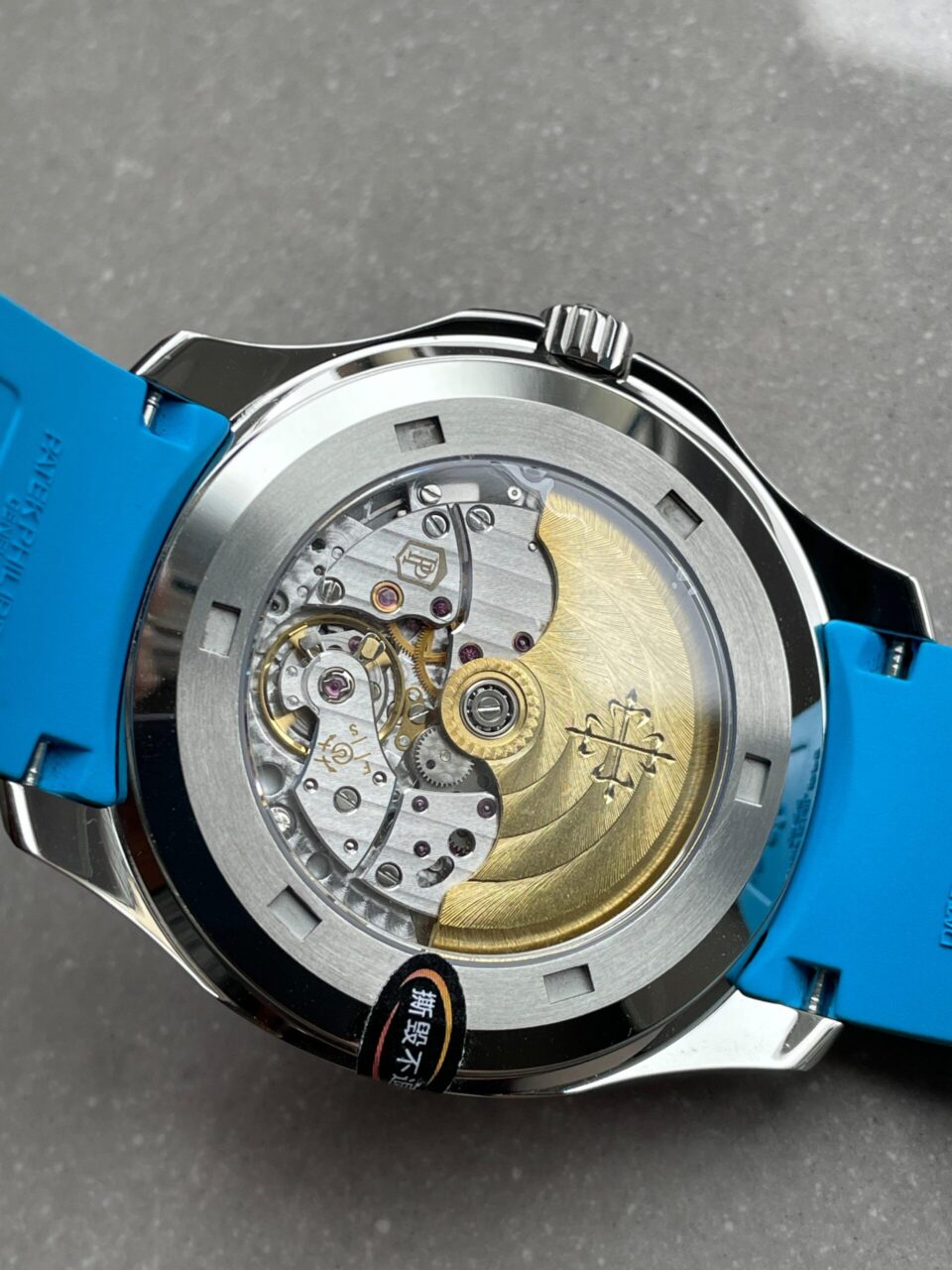 Replica PATEK PHILIPPE Aquanaut 5168G 42mm SS 3KF 1:1 Best Edition Black Dial on Light Blue Rubber Strap A324 V2