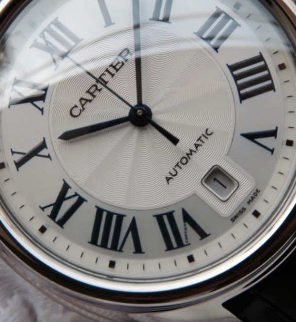 Replica Cartier Cle de Cartier SS White Textured Dial Leather Strap MIYOTA9015