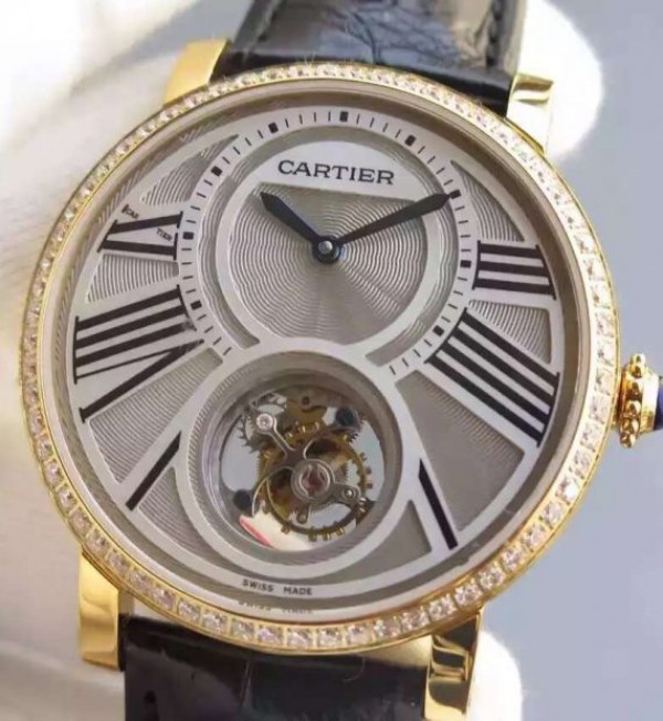 Replica Cartier Rotonde De Cartier Tourbillon YG Diamonds Bezel