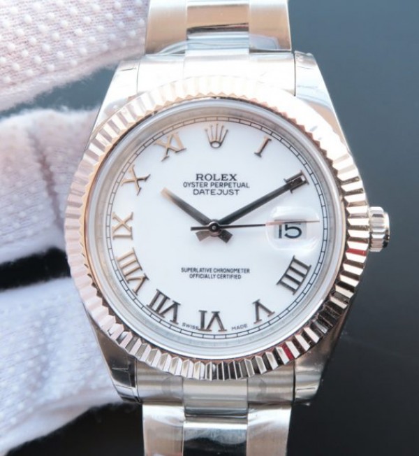 Replica Rolex DateJust II SS Fluted Bezel White Dial Roman Numerals SS Bracelet A3136