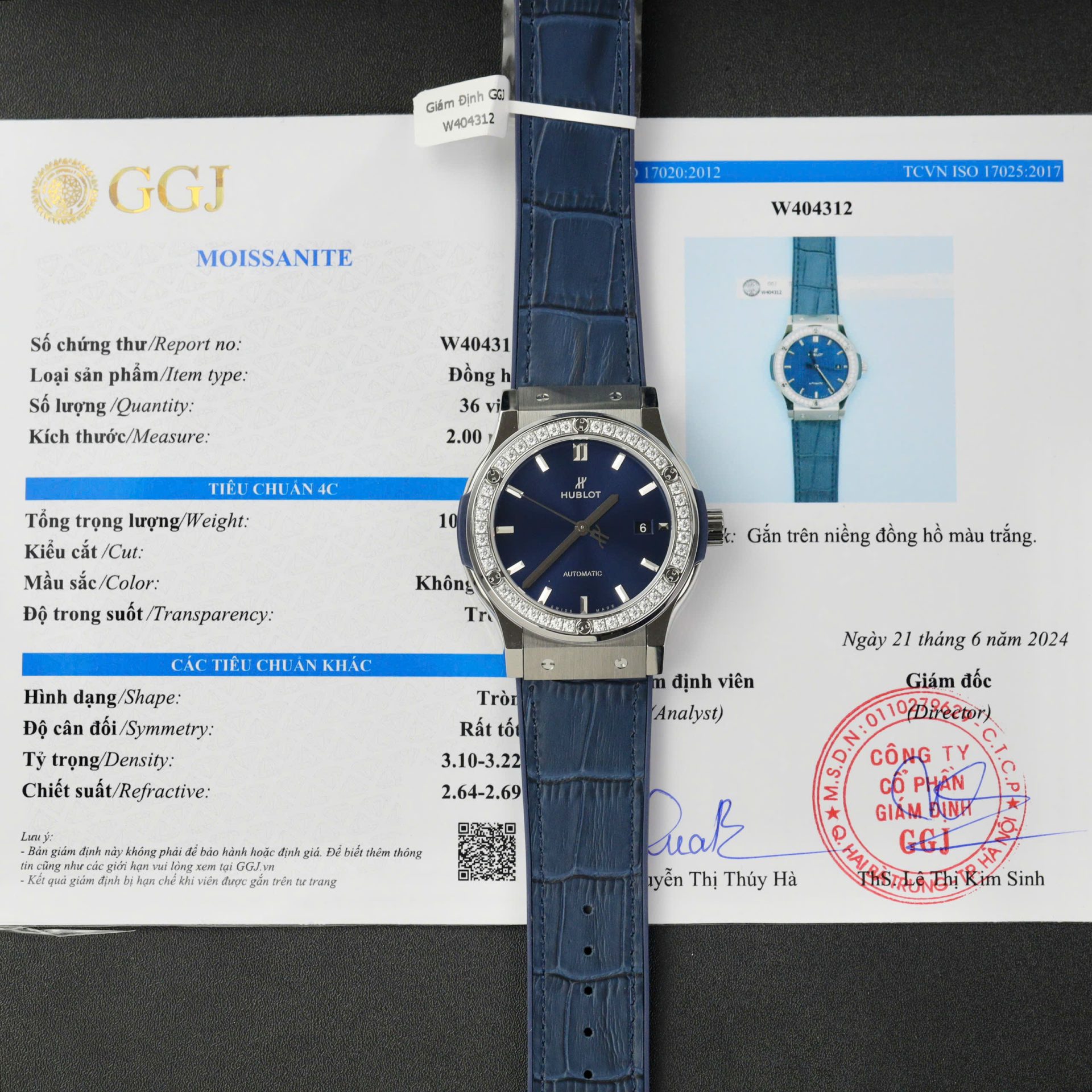 Hublot Classic Fusion Titanium Replica Watches Blue Dial Custom Moissanite Diamonds 42mm
