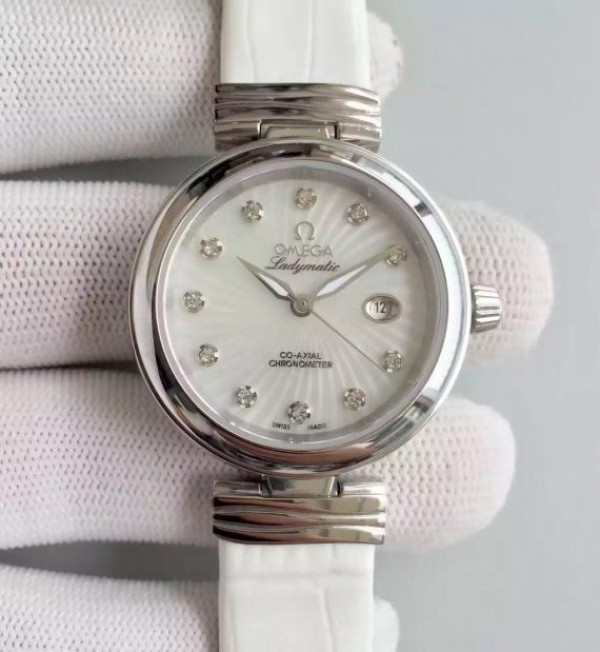 Replica Omega De Ville Lady SS White Dial Leather Strap A8520