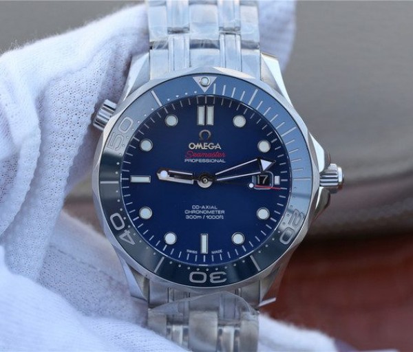 Replica Omega OMF Seamaster 300M Chronometer Blue Dial SS Bracelet A2824