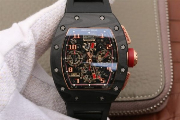 Replica Richard Mille RM011 NTPT Lotus F1 Team RG Chronograph KVF Crystal Skeleton Dial Red Black Rubber Strap A7750