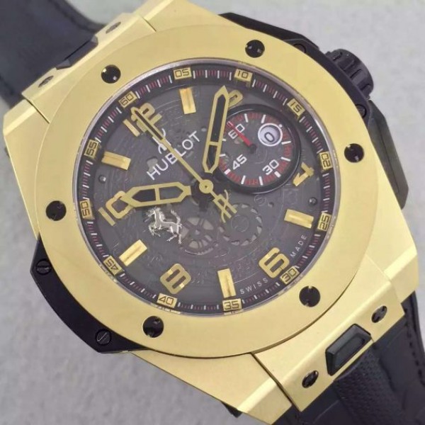Replica Hublot Big Bang Ferrari Limited Edition YG Black Dial Black Rubber Strap A7753