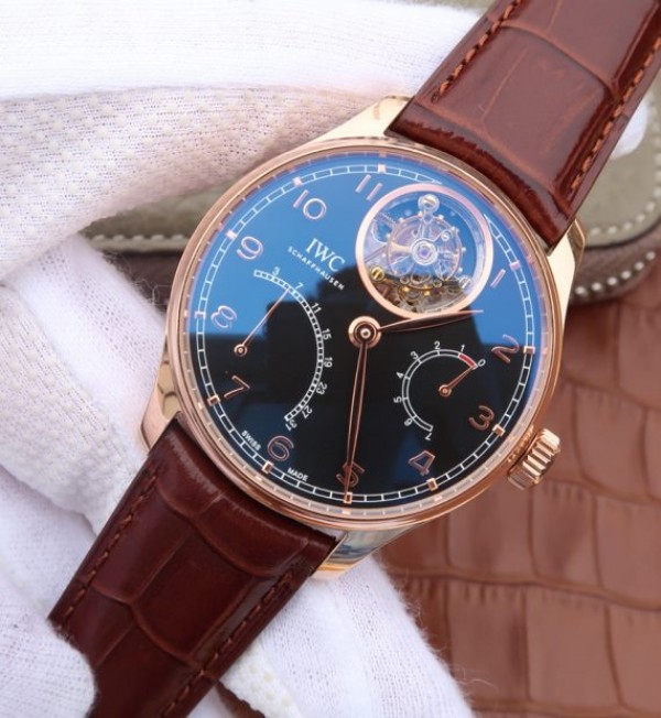 Replica IWC AZ Portuguese Tourbillon IW5046 RG Black Dial