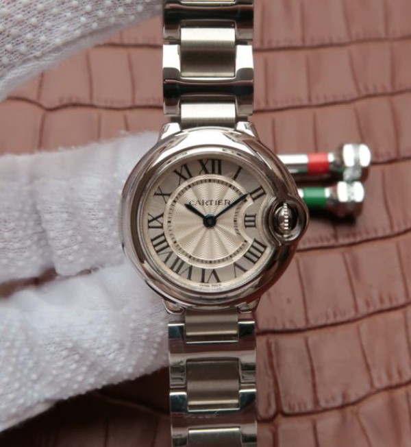 Replica Cartier Ballon Bleu Ladies 28mm SS White Dial SS Bracelet Ronda Quartz