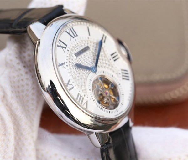Replica Cartier Ballon Bleu de Cartier Tourbillon SS Leather Strap