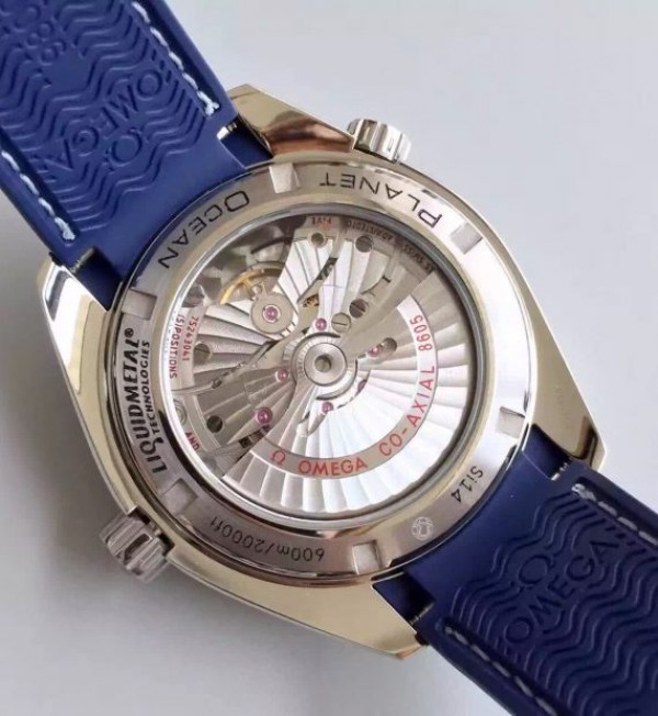 Replica Omega Planet Ocean SS GMT Blue Dial Silver Markers Blue Rubber Strap A8605