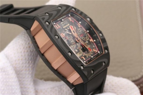 Replica Richard Mille RM011 NTPT Lotus F1 Team RG Chronograph KVF Crystal Skeleton Dial Red Black Rubber Strap A7750