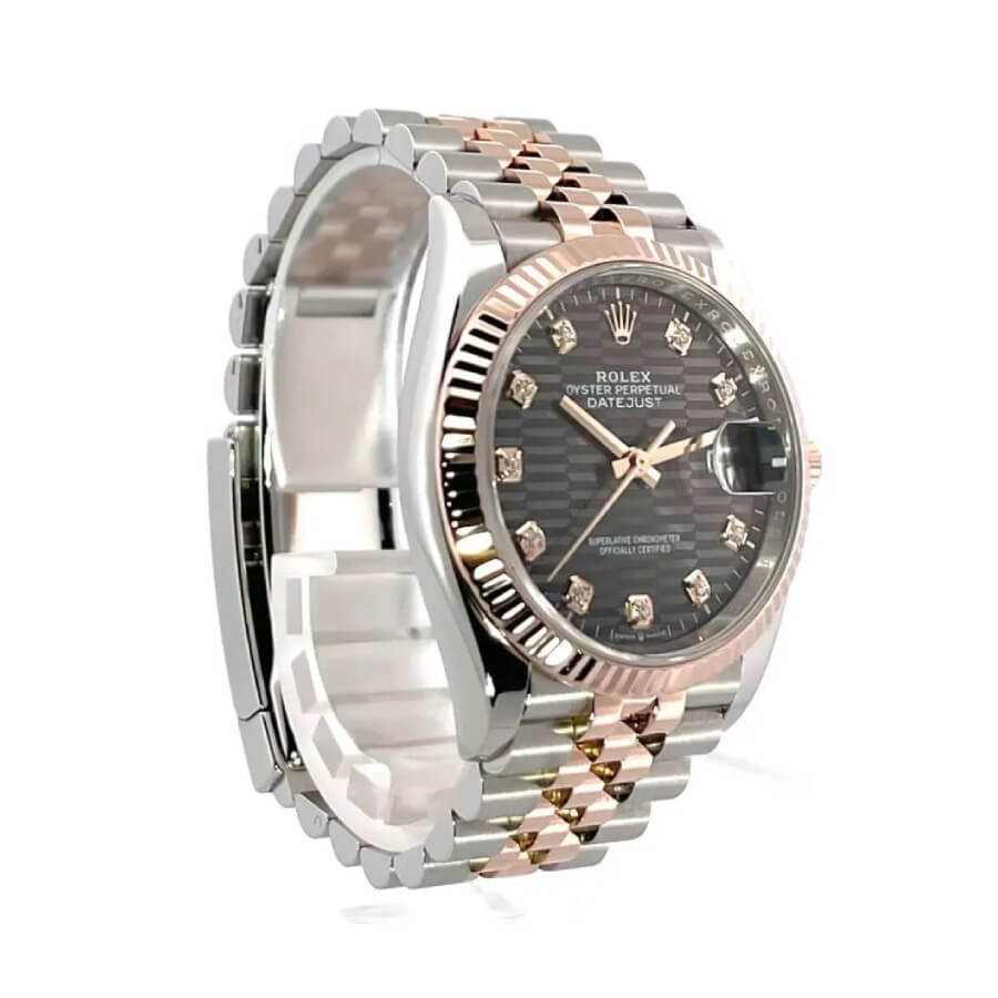 Rolex Datejust 126231, 36mm – Everose Gold Fluted Bezel, Slate Motif Dial with Diamond