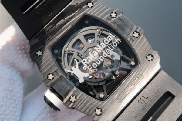 Replica Richard Mille RM035 Rafael Nadal Forge Carbon Titanium Case KVF Skeleton Dial White Rubber Strap MIYOTA8215