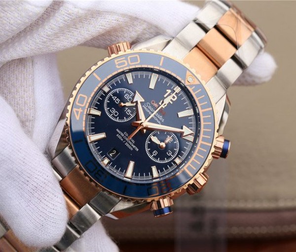 Replica Omega OMF Planet Ocean Master Chronometer SS/RG Blue Polished Bezel Blue Dial SS/RG Bracelet A9901