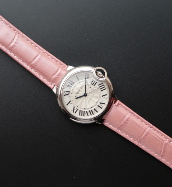 Replica Cartier Ballon Bleu 36mm White Textured Dial Pink Leather Strap