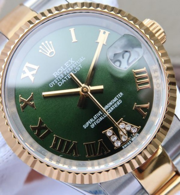 Replica Rolex DateJust 31mm 178383 RG Fluted Bezel Blue Dial A2235
