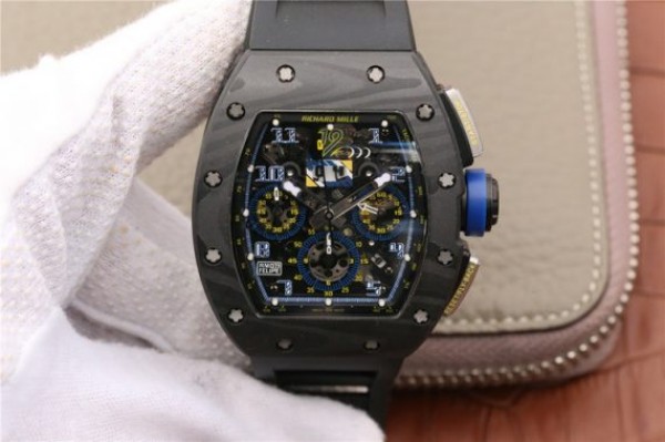 Replica Richard Mille RM011 SS Felipe Massa 10th Anniversary KVF Crystal Skeleton Dial Blue Black Rubber Strap A7750