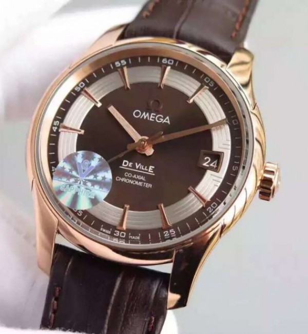 Replica Omega V6F De Ville Hour Vision Co-Axial 41mm RG Brown Dial Brown Leather Strap A8500