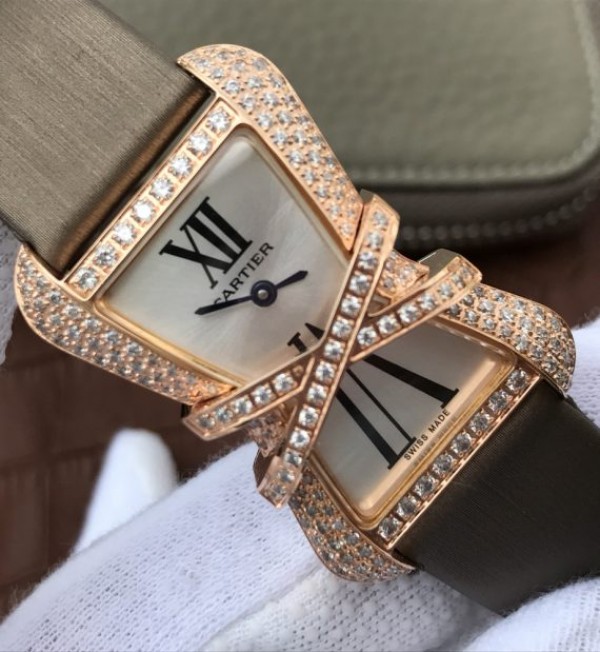 Replica Cartier High Jewelry Watches RG WJ306014 White Dial Brown Fabric Strap