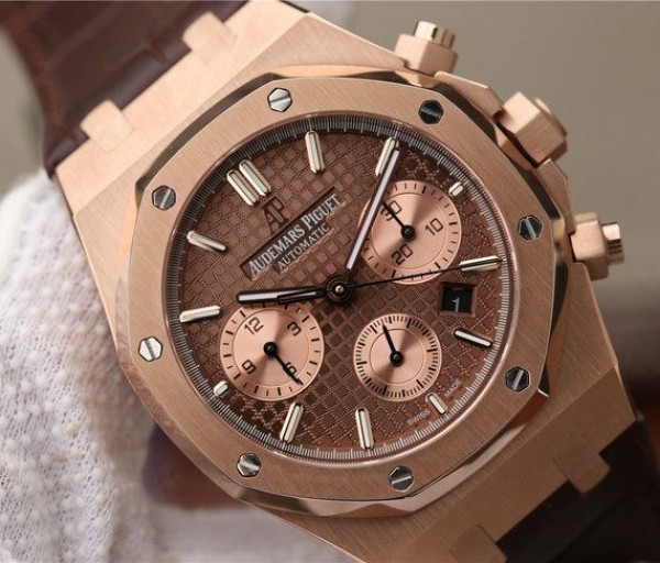Replica Audemars Piguet Royal OAK Royal Oak Chronograph 26331 RG Brown Dial Leather Strap A7750