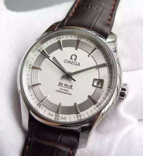 Replica Omega V6F De Ville Hour Vision Co-Axial 41mm SS White Dial Brown Leather Strap A8500